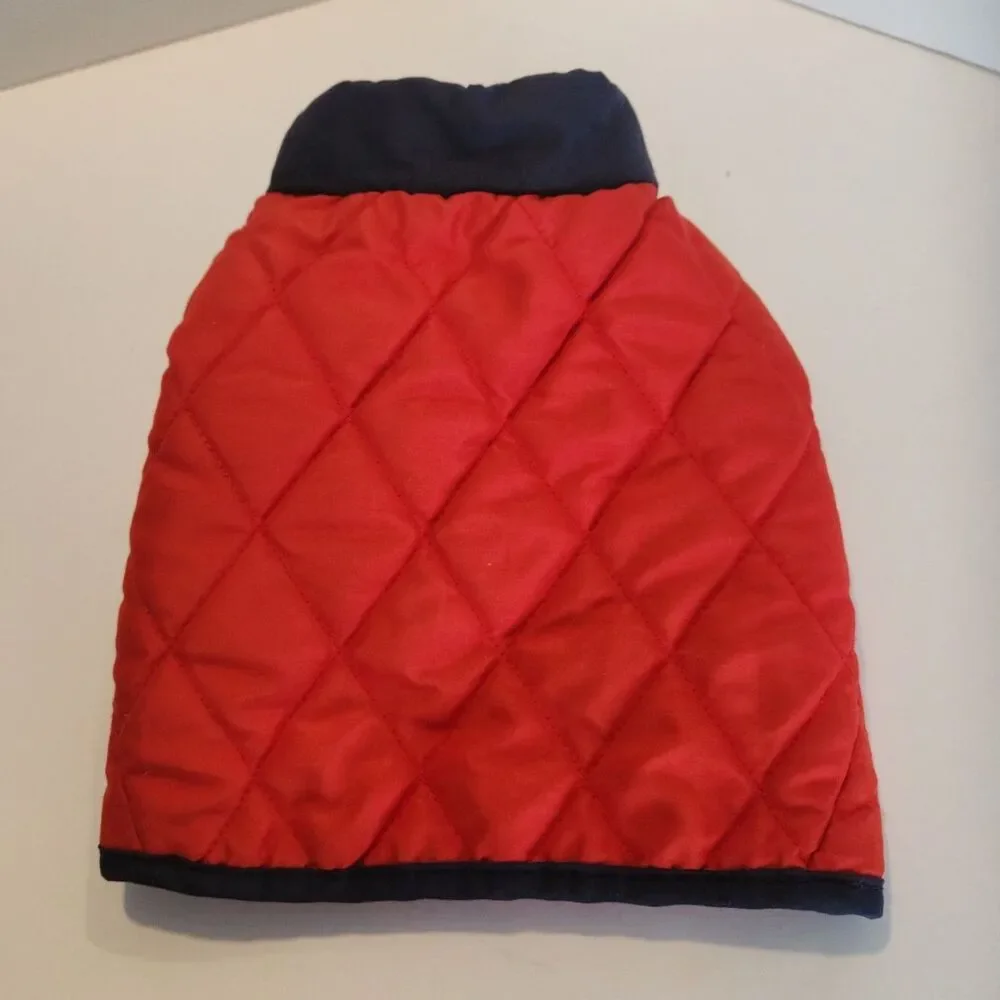 Sporn Red 6 Foot Dog Leash with Red and Navy Blue Quilted Dog Jacket Size Small
